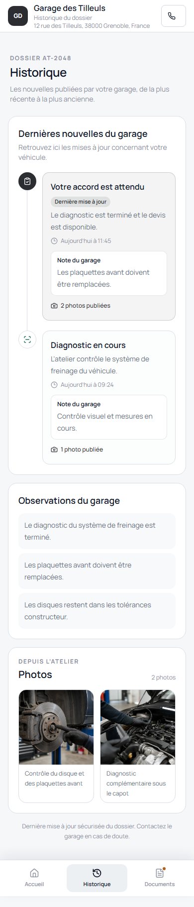 Suivi des interventions publié dans le portail client