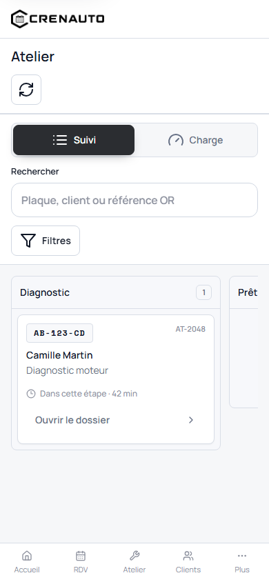 Application mécanicien : diagnostic et observations de l’intervention